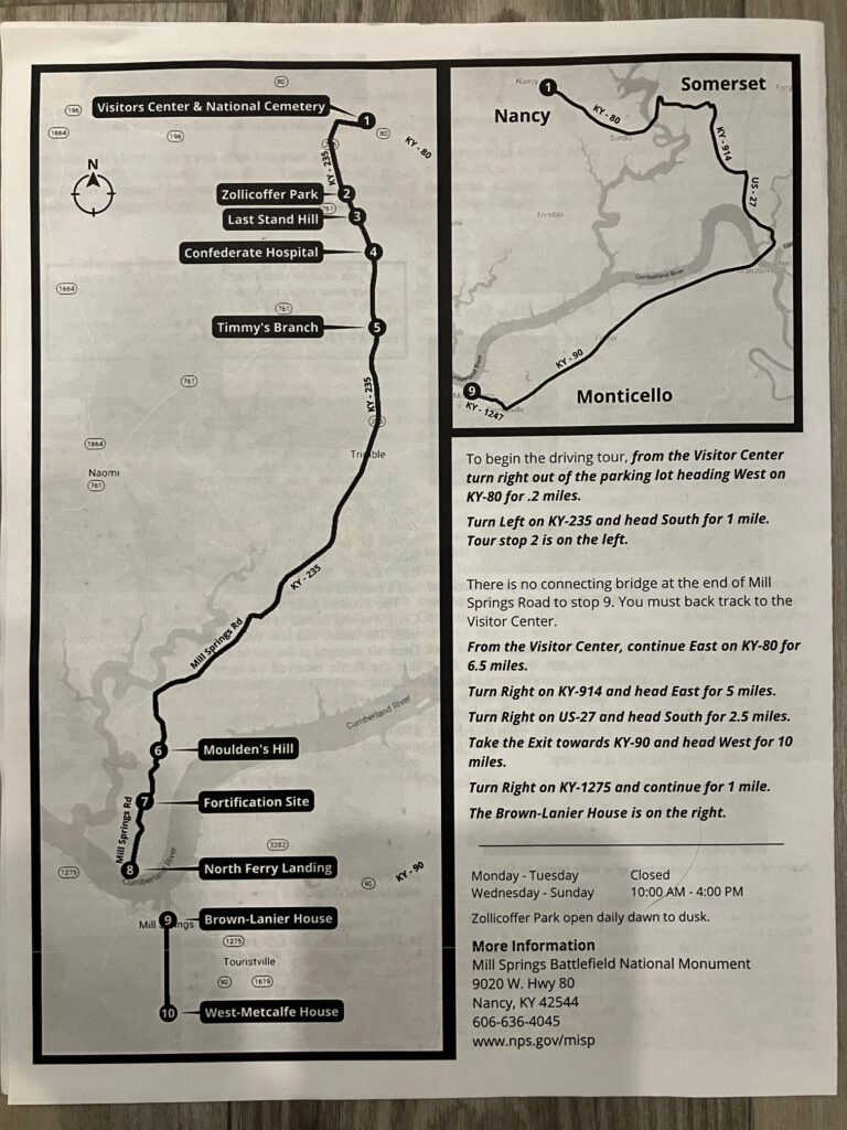 Mill Spring Battlefield KY Visitor Driving Tour Page 4 Map